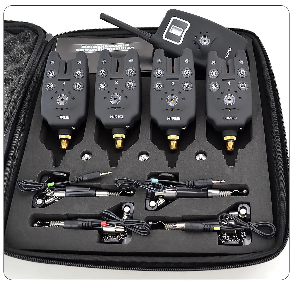 Wireless Carp Fishing Bite Alarm Set 1+4 w/ 4 LED Swingers B1203S-D