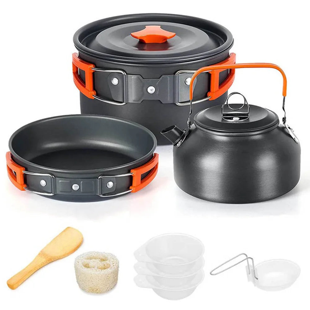 Camping Cookware Set Outdoor Picnic Travel Teapot Non-Stick Pots for 2-3 People