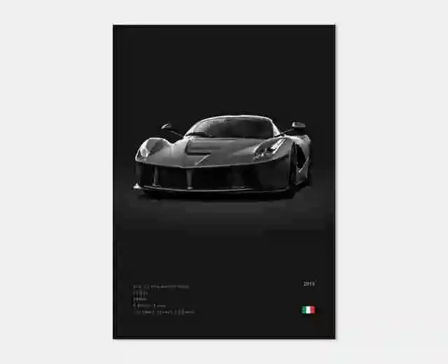 Pop B&W Italy Super Sport Car Canvas Poster Wall Art Garage F40 GTO GTB Mancave
