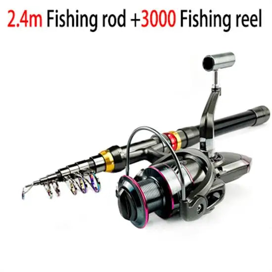 1.8-3.6m Carbon Fiber Telescopic Fishing Rod & Reel Combo Kit Compact & Portable