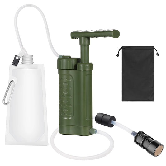 Portable Water Filter Pump, 0.01 Micron Purifier - Camping & Hiking, Filtration.