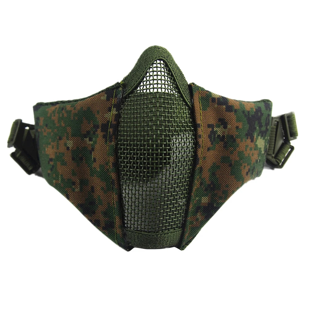 Tactical Airsoft Mask Half Face Steel Mesh Adjustable Face Protection Gear
