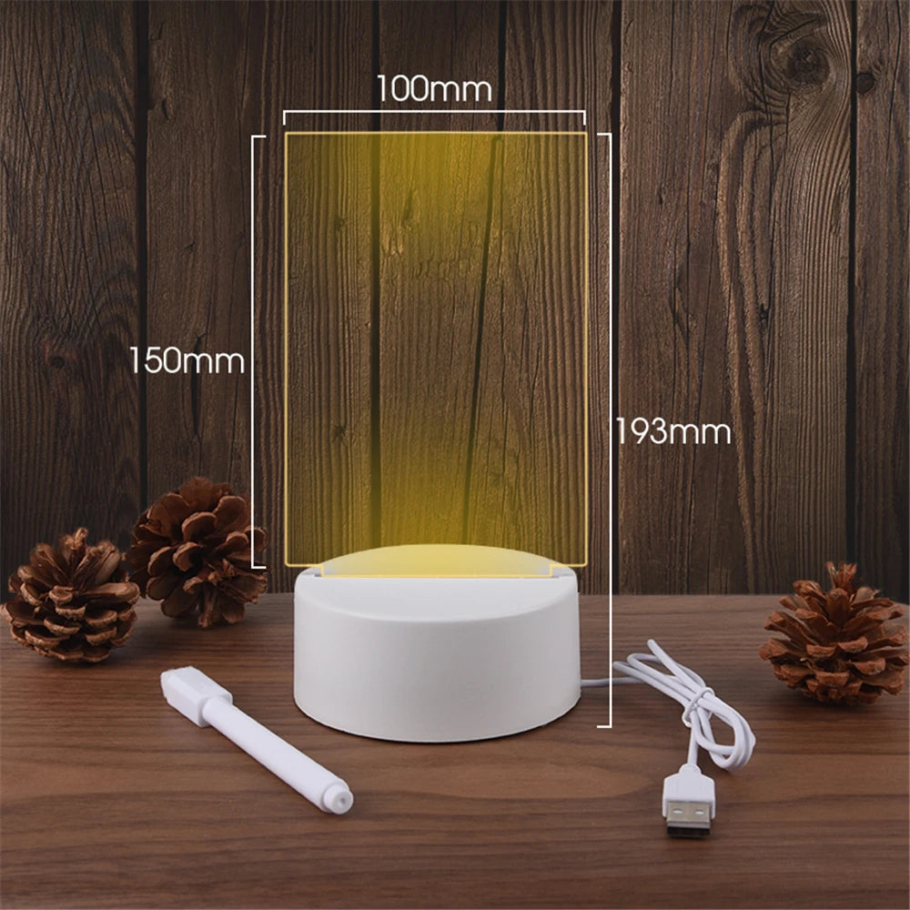 Transparent USB LED Night Light Erasable Write Message Board Notes Desktop