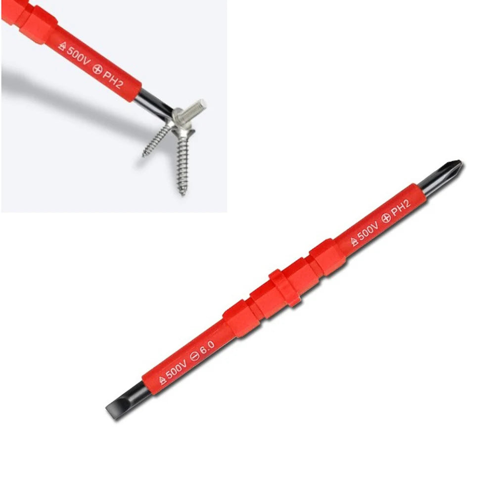 2-in-1 Insulated 500v Screwdriver Set - PH1, PH2, Slotted 5.0, 6.0 Electrician