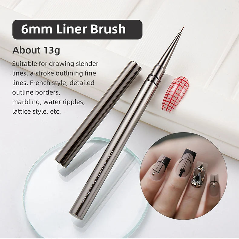 5PC Nail Art Liner Brushes Set - Metal Handle, Acrylic UV Gel Paint DIY Manicure