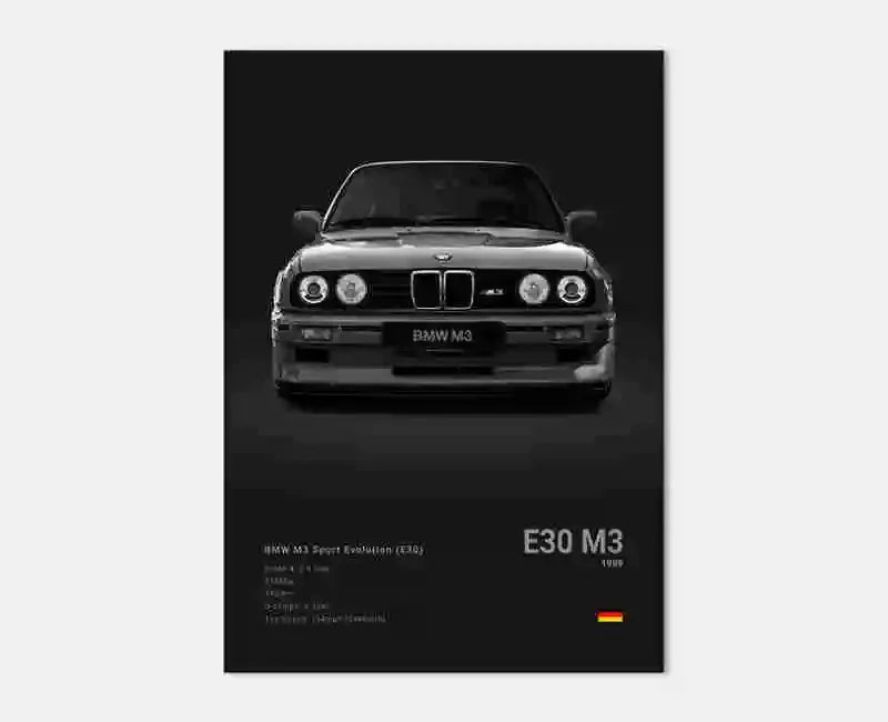 Pop B&W Luxury Car Canvas Poster Mancave Supercar MSport F80 M3 M140 GTR F87 G80
