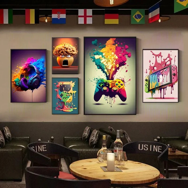 Colorful Vibrant Gamer Canvas Wall Art Nordic Aesthetic Unframed Poster Mancave