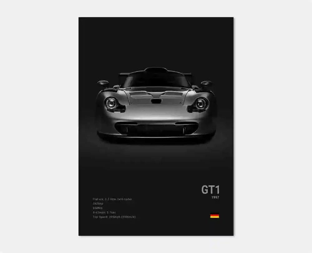 Pop B&W German Luxury Super Sport Car Canvas Poster 911 GT3 RS Turbo 918 993 GT4