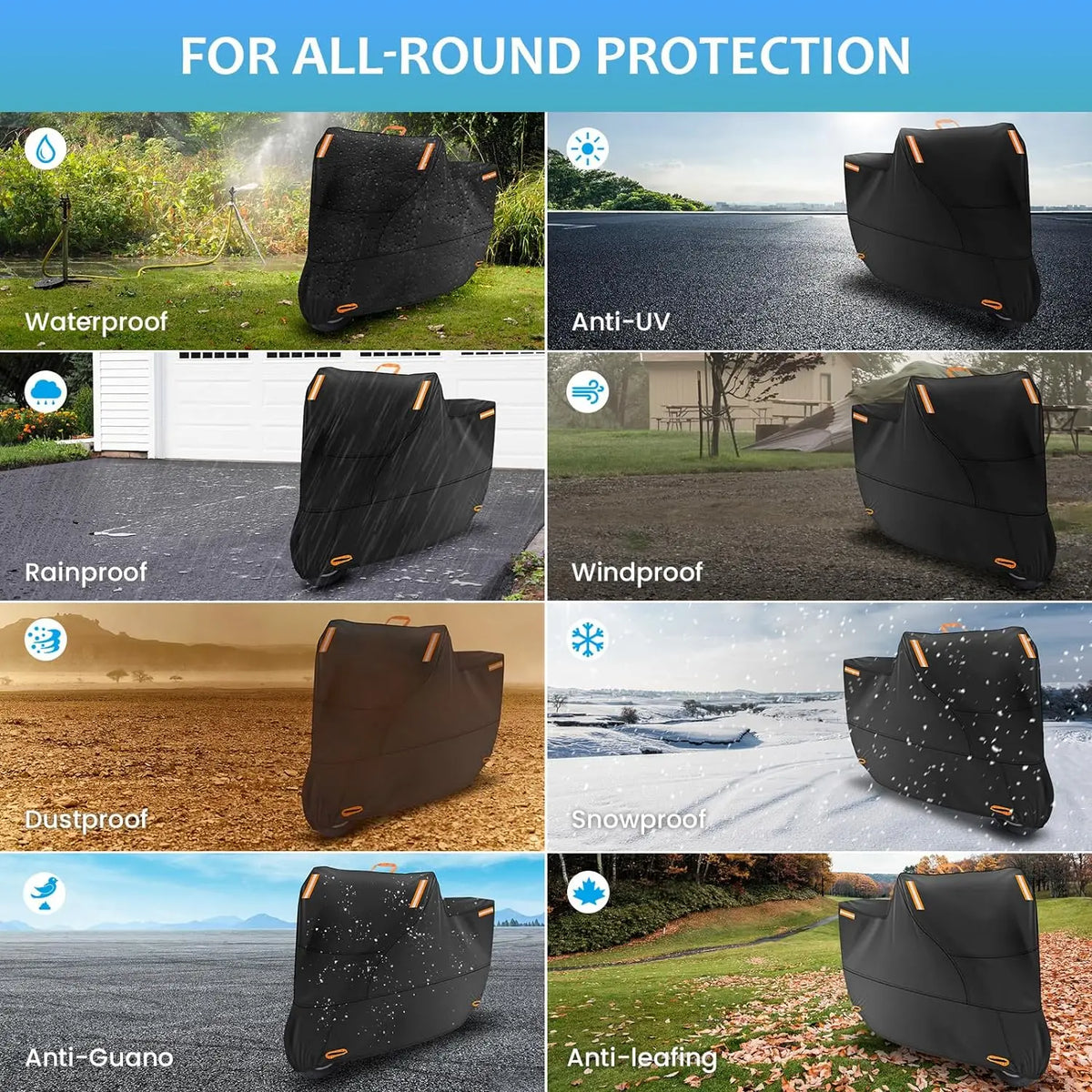 Motorcycle Cover Waterproof Dust UV Protective All-Season Motorbike Cover 300D
