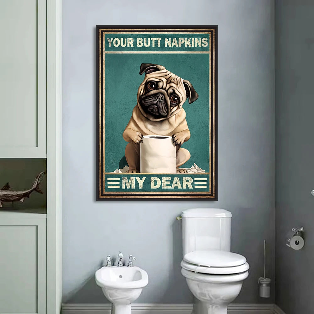 Funny Animals Wall Art Canvas Poster Prints Dinosaur Cats Dogs Retro Bathroom WC
