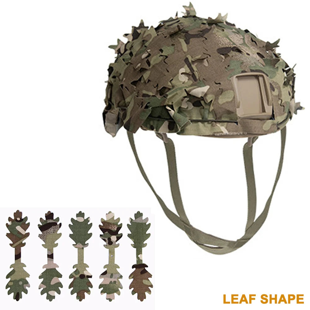 3D Camo Airsoft Helmet Cover – Laser Cut Leaf Shape or Mesh, Paintball Tactical