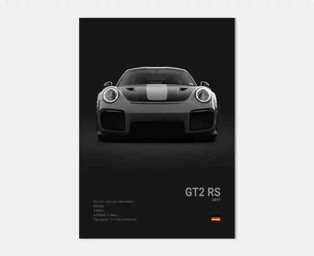 Pop B&W German Luxury Super Sport Car Canvas Poster 911 GT3 RS Turbo 918 993 GT4