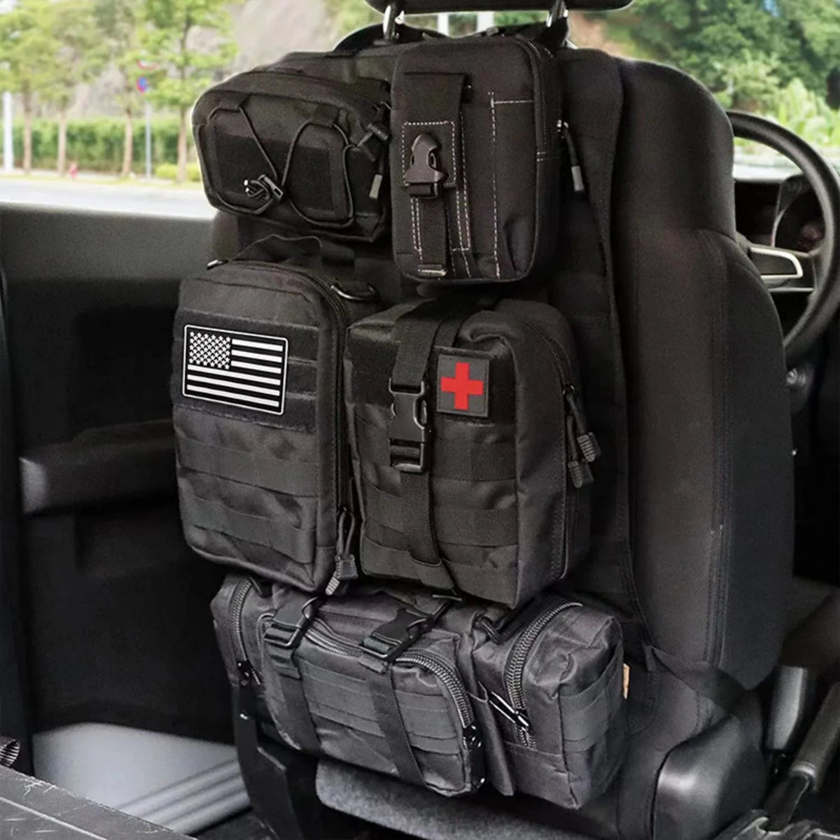 Tactical Car Backseat Hanging Storage Bags – Multi-Pocket, organiser, First Aid,