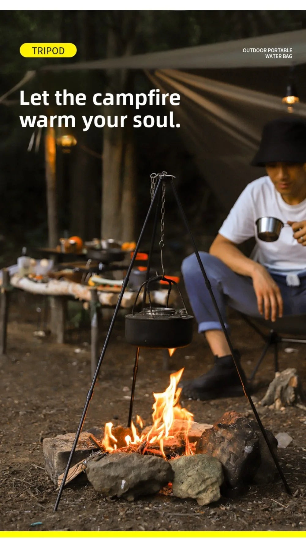 Camping Campfire Tripod Hanging Pot Cooking Aluminum Alloy