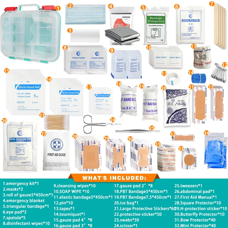 350pc Emergency First Aid Kit – Home, Office, Camping, Wall-Mountable Hard Case