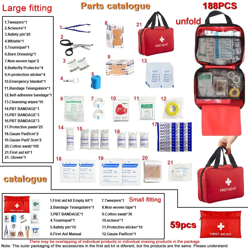 First Aid Kit - 188 PCS for Car, Home, Travel, Camping, Office, Sports Essential