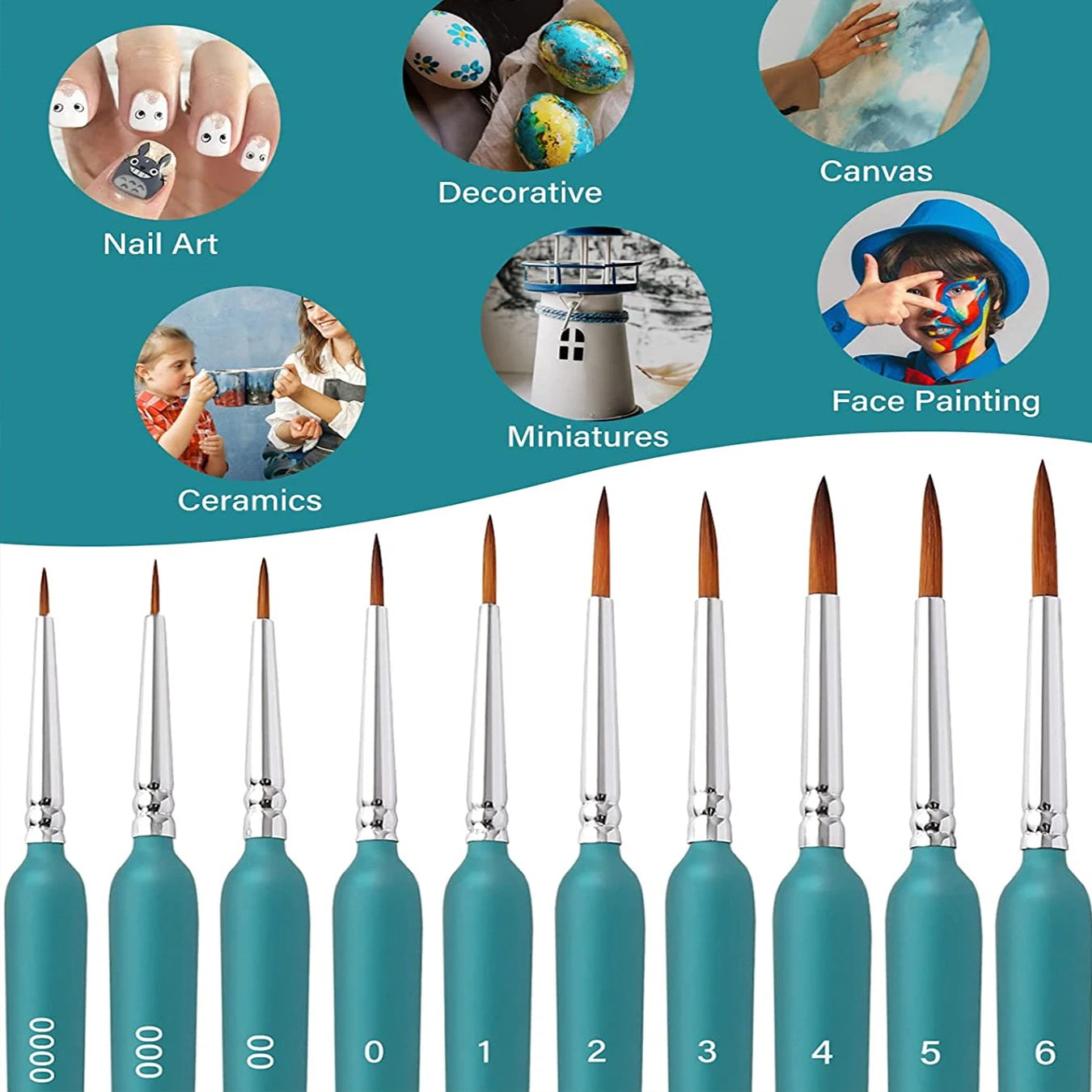 11pcs Miniature Paint Brush Set - Weasel Hair Art Brushes, Watercolor & Oil
