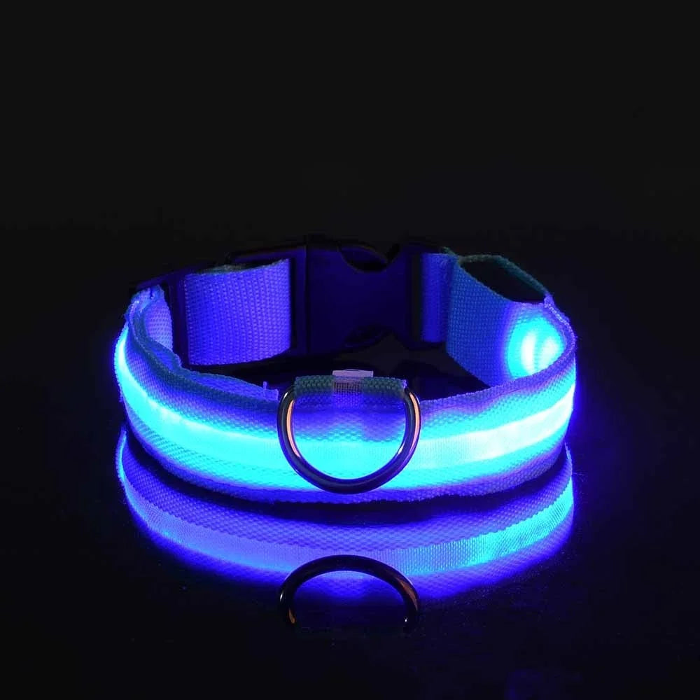LED Dog Collar Glow-in-the-Dark, Safety Flashing Nylon Pet Collar luminous HiVis