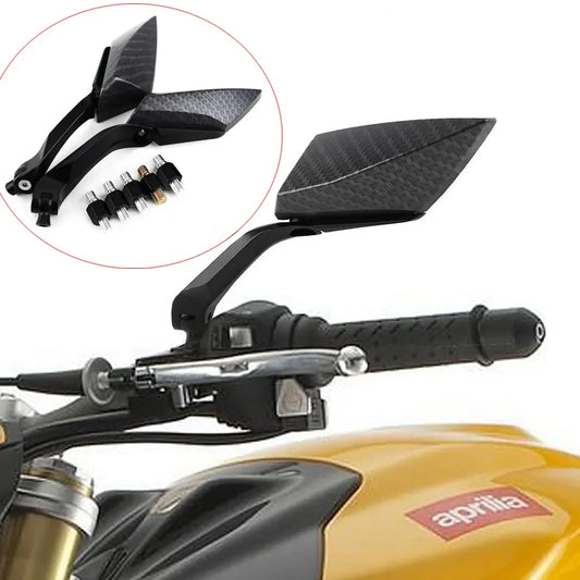 Pair Universal Carbon effect Adjustable Mirrors Motorcycle ADV Touring Scooters