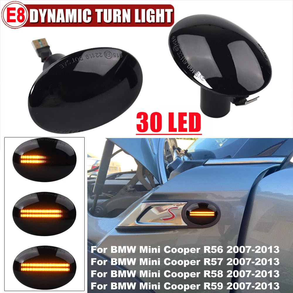 Pair Dynamic LED Side Marker Light Indicator for BMW MINI Cooper R55 R56 R57 R58