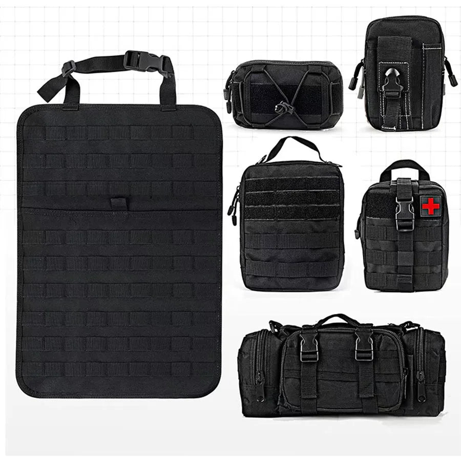 Tactical Car Seat Back Organizer – 600D Storage Bag for Gear, First Aid & Tools