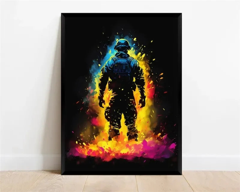 Pop Neon Video Game Character Canvas Wall Art Gamepad Headphones Gaming Room