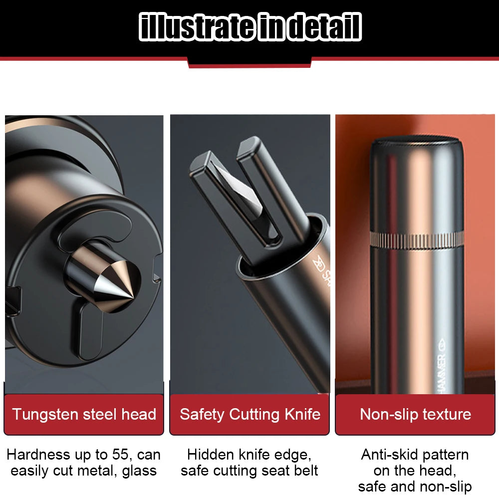 Car Emergency Escape Tool 2-in-1 Safety Hammer Glass Breaker & Seat Belt Cutter