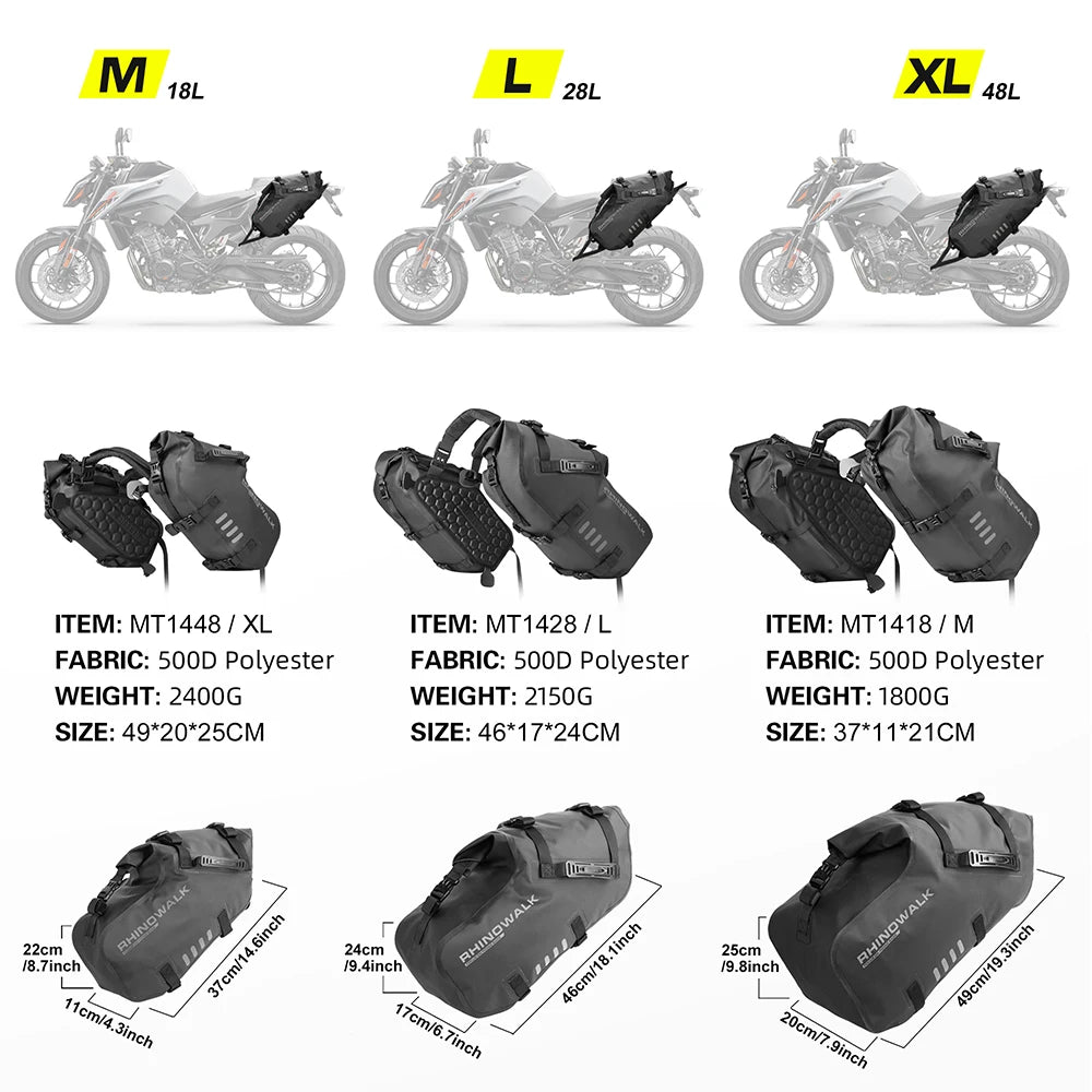 Rhinowalk Motorcycle Side Bags 100% Waterproof 18L/28L/48L Large-Capacity Panniers