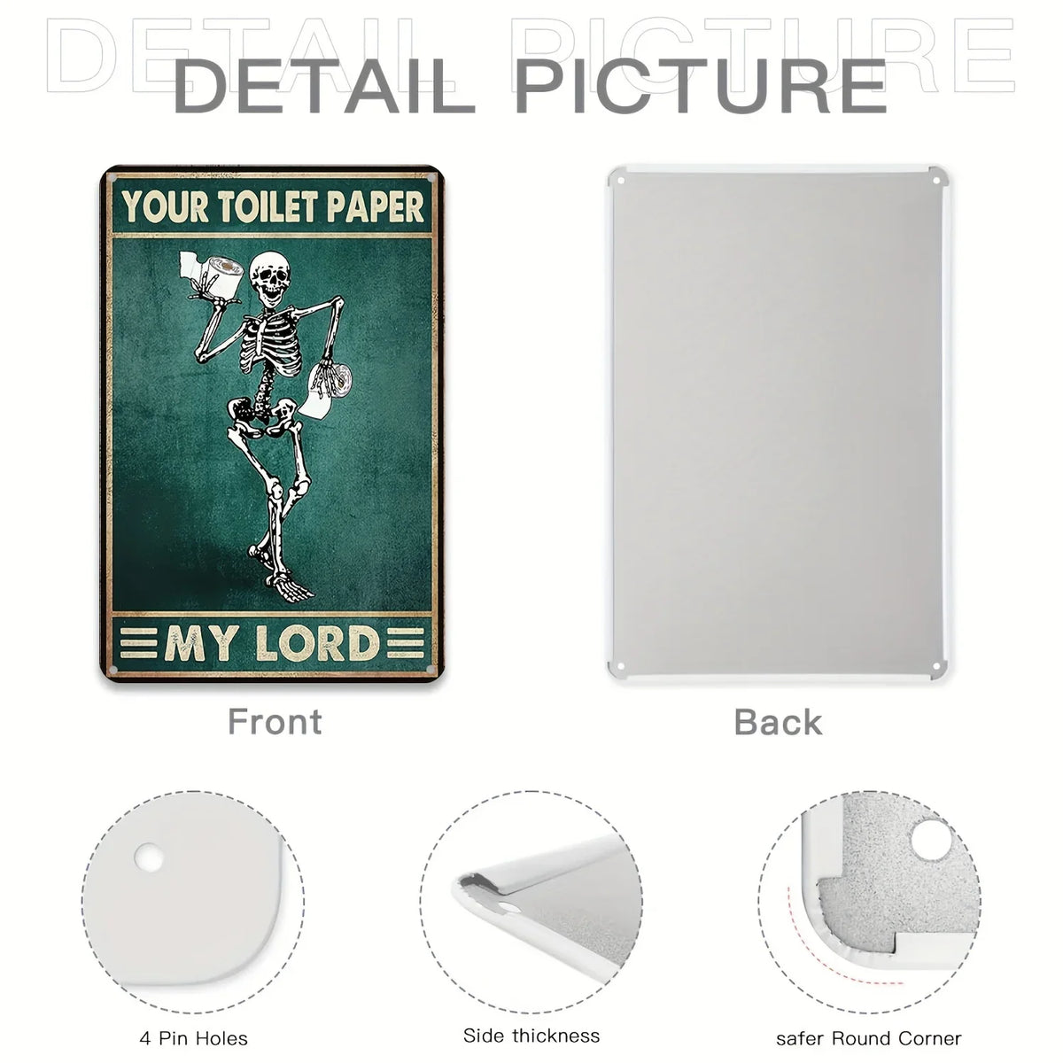 Funny Toilet Bathroom Decor Skeleton Skull Reading Newspaper Metal Sign, Retro Poster