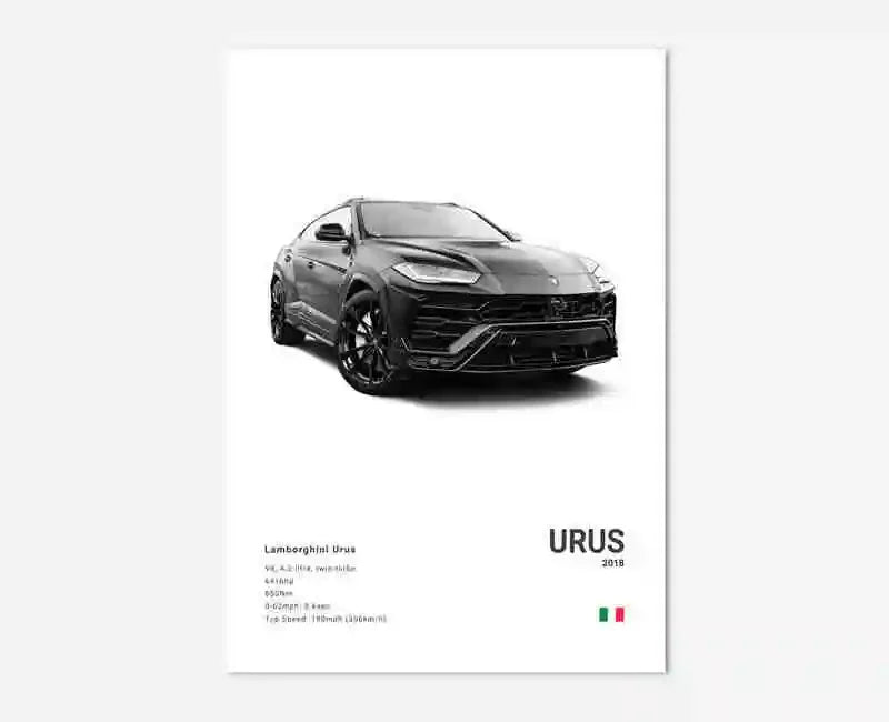 B&W Canvas Poster Luxury Supercar Lamborghini SUV SVJ Wall Art Garage Mancave