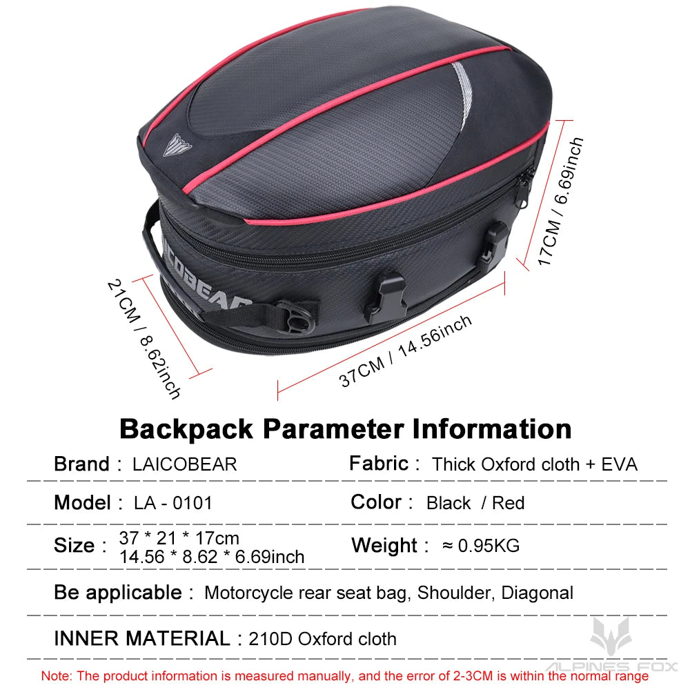 Motorcycle Tail Bag Waterproof Rear Seat Luggage Travel Saddle Pack Touring