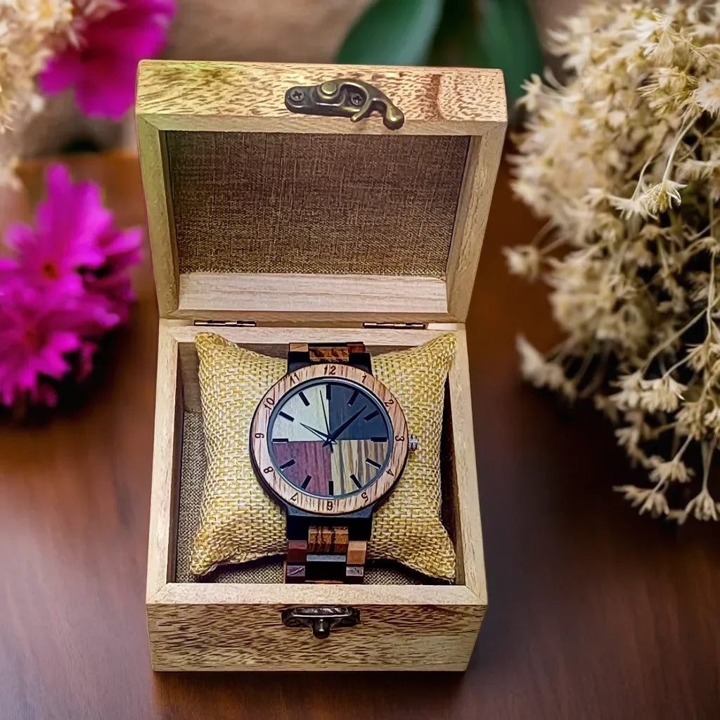Men's Colourful Wooden Wrist Watch - Unique Wood Design, Stylish, Durable