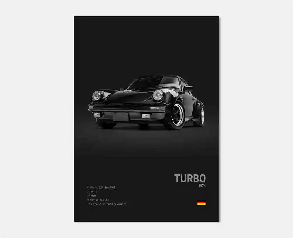 Pop B&W German Luxury Super Sport Car Canvas Poster 911 GT3 RS Turbo 918 993 GT4