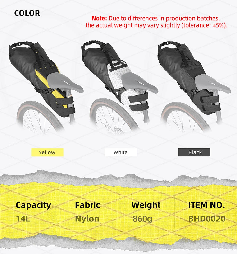 Rhinowalk 14L Waterproof Bike Saddle Bag Large Rear Seat Pack Bikepacking MTB