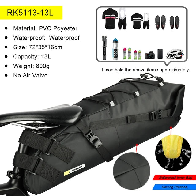 Waterproof Bicycle Saddle Bag Rear Pannier MTB Road Bike Tail Bag 10L 13L