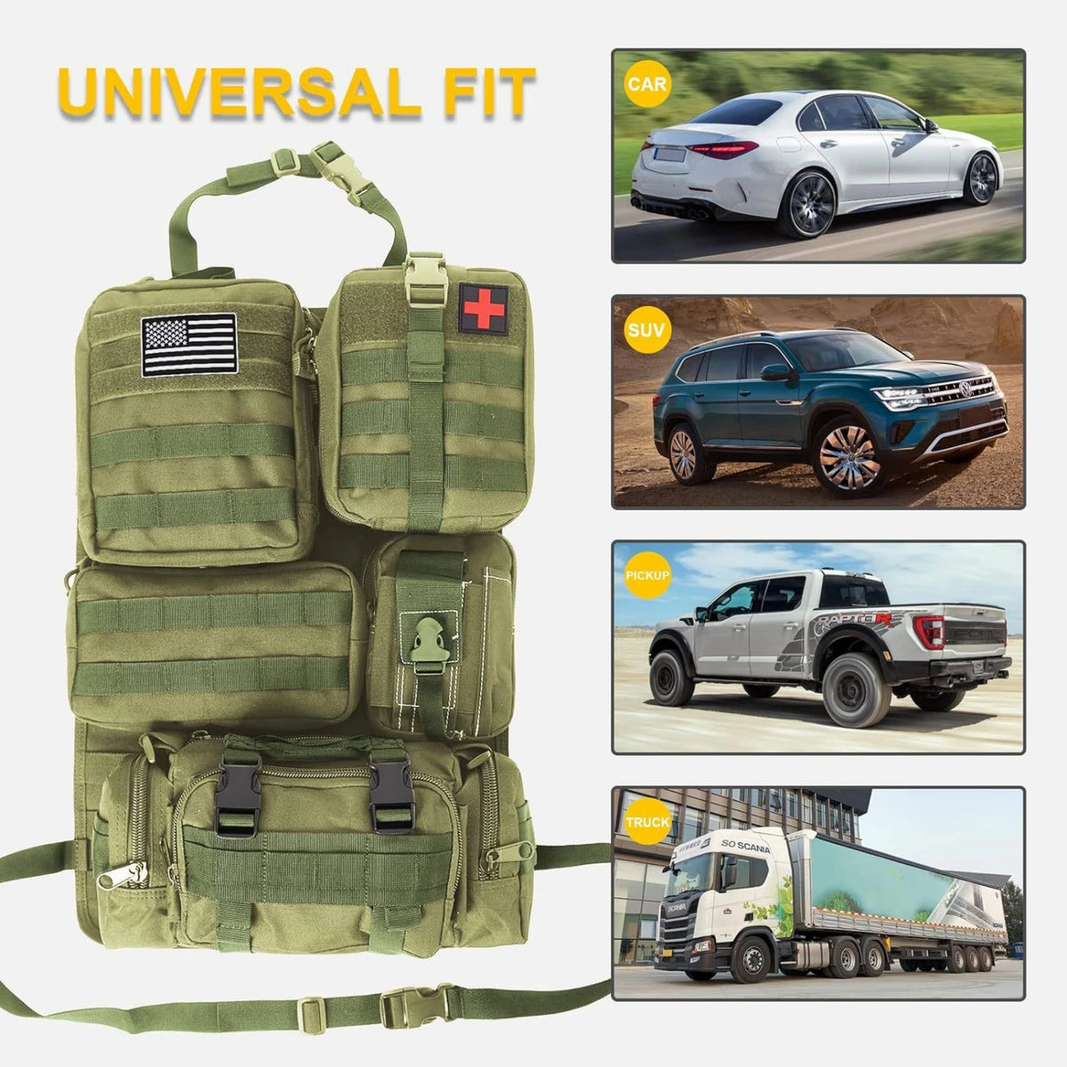 Tactical Car Backseat Hanging Storage Bags – Multi-Pocket, organiser, First Aid,