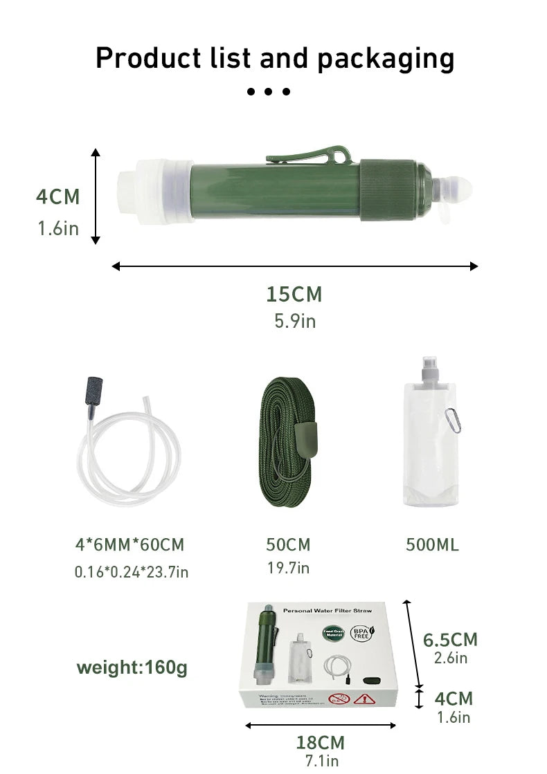 Mini Water Filter Straw – 4000L Purifier for Camping, Hiking & Emergency Use
