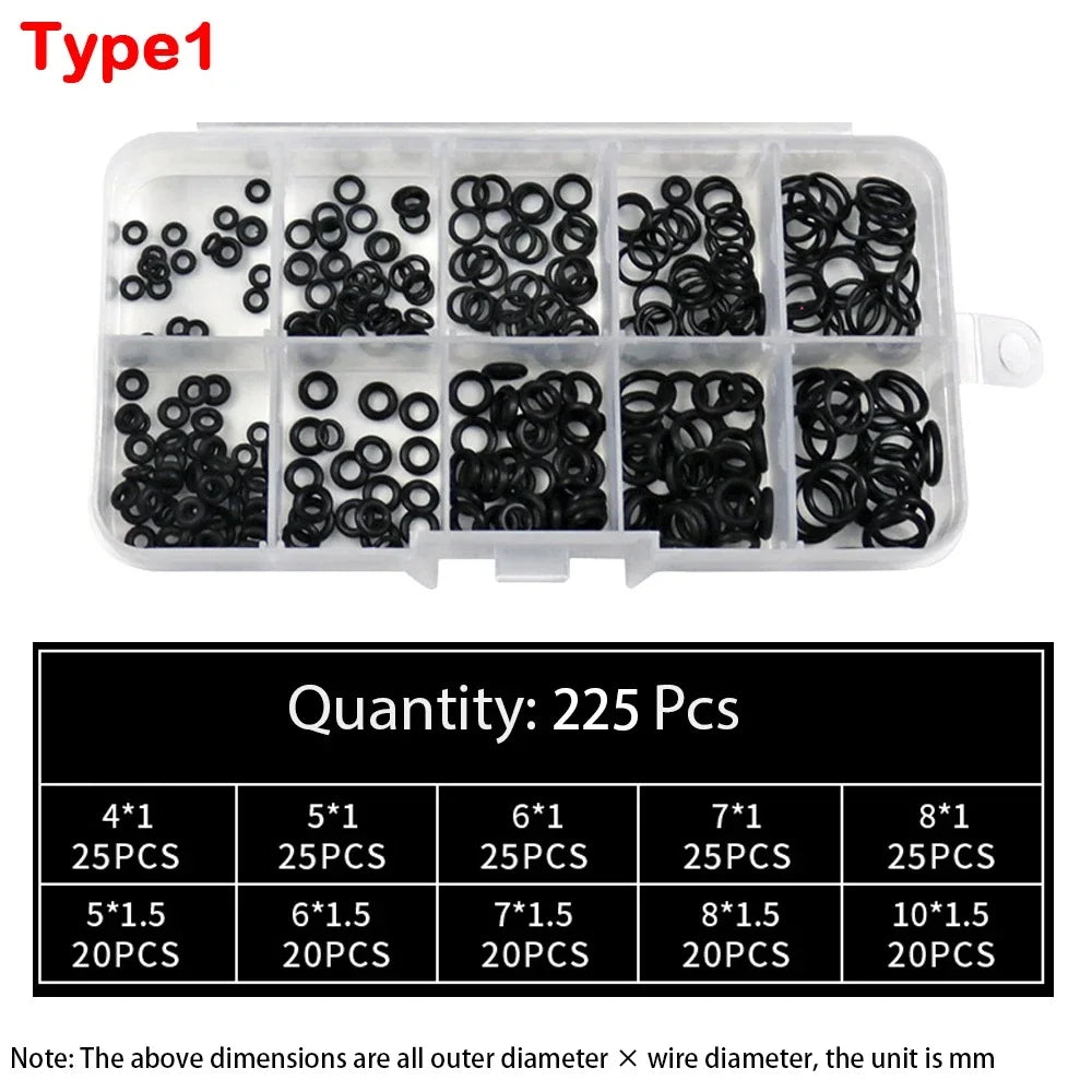 Rubber O Ring Set - 200pcs / 225pcs High-Pressure Sealing Gasket Repair Kit