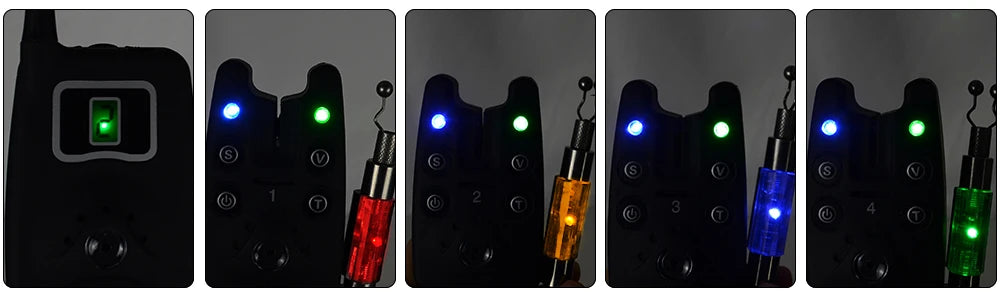 Wireless Carp Fishing Bite Alarm Set 1+4 w/ 4 LED Swingers B1203S-D