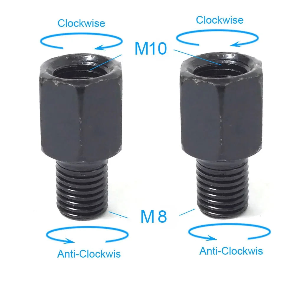 Black Motorcycle Mirror Adapters M10 M8 Right/Left Thread Conversion for Mirrors