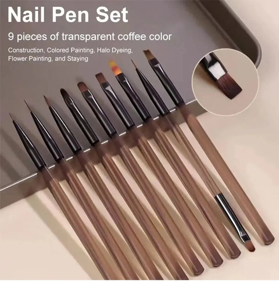 9PC UV Gel Nail Brush Set - Acrylic Brush, Liner, DIY Painting, Nail Art Design
