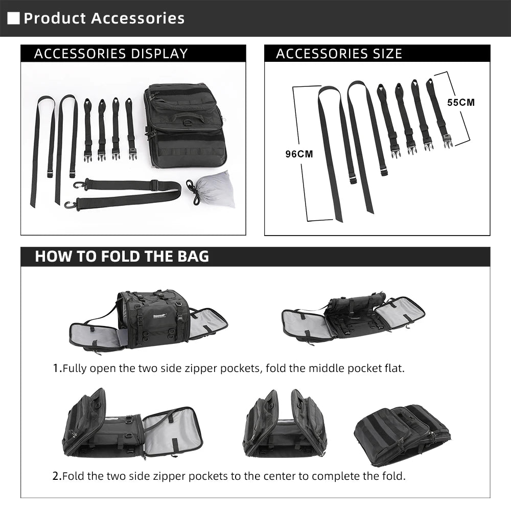 Rhinowalk Motorcycle Waterproof Tail Bag Expandable Luggage 19L-80L