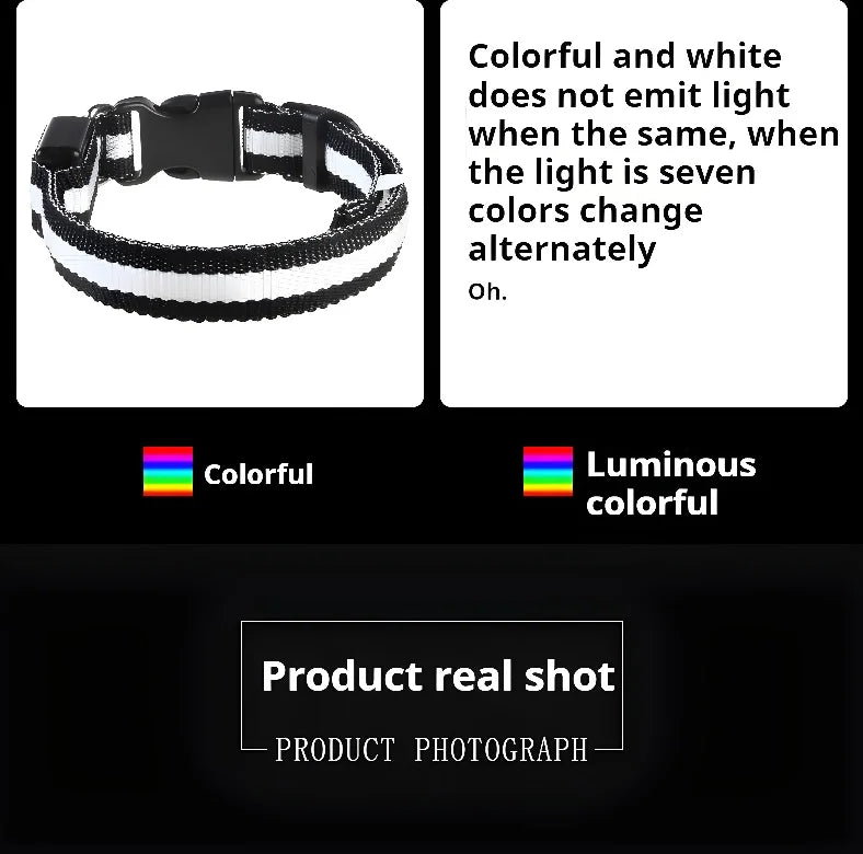 LED Dog Collar Glow-in-the-Dark, Safety Flashing Nylon Pet Collar luminous HiVis