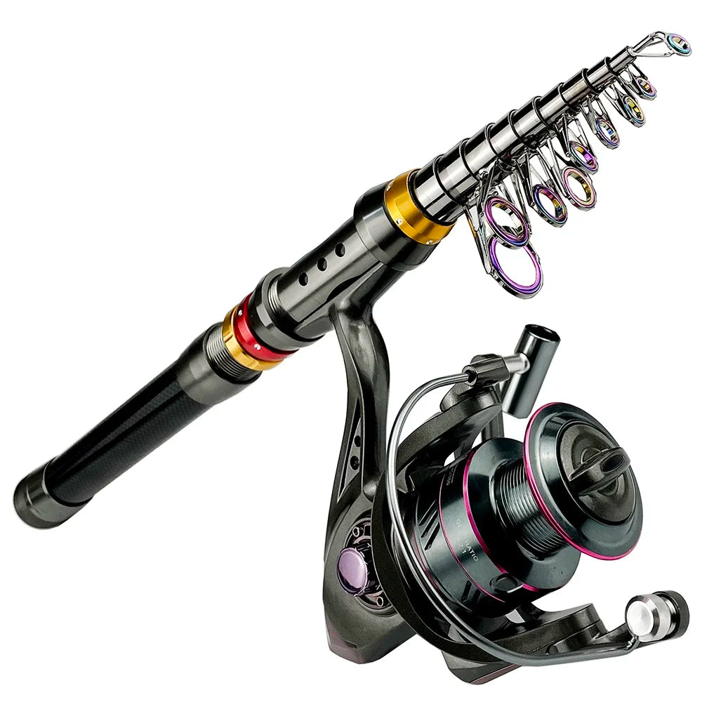 1.8-3.6m Carbon Fiber Telescopic Fishing Rod & Reel Combo Kit Compact & Portable