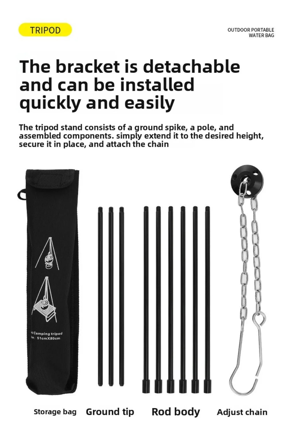 Camping Campfire Tripod Hanging Pot Cooking Aluminum Alloy