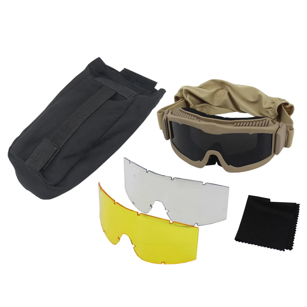 Tactical Airsoft Paintball Goggles Anti-Fog UV Protection with 3 Lenses for Outdoor