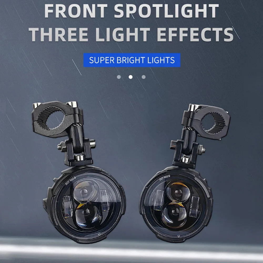 Pair 100W LED Motorcycle Fog Light Dual Color Spot Headlight Driving Lamp