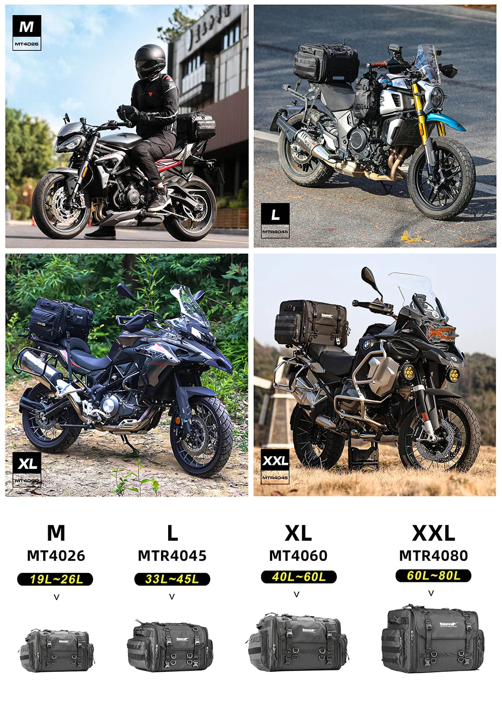 Rhinowalk Motorcycle Waterproof Tail Bag Expandable Luggage 19L-80L
