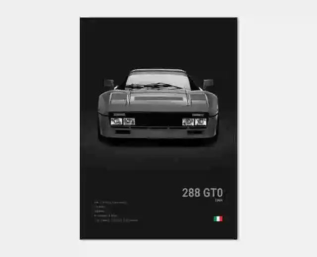 Pop B&W Italy Super Sport Car Canvas Poster Wall Art Garage F40 GTO GTB Mancave