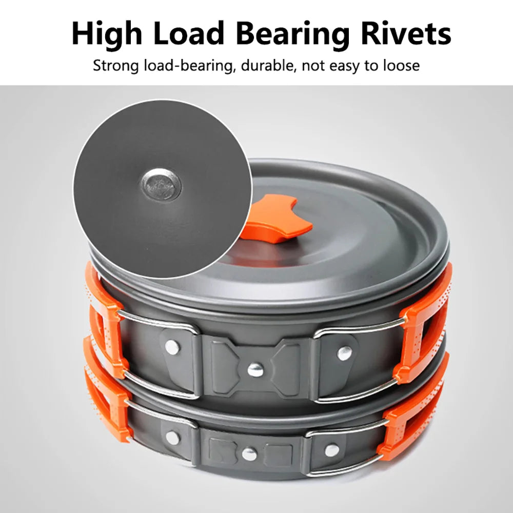 Camping Cookware Set Outdoor Picnic Travel Teapot Non-Stick Pots for 2-3 People